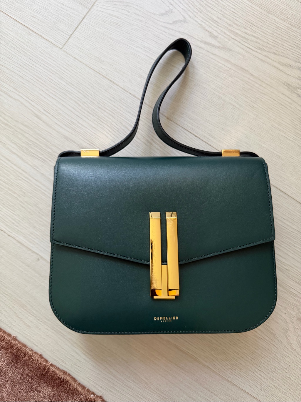 Demellier Emerald Green Leather Shoulder Bag With Gold Hardware The Vancouver